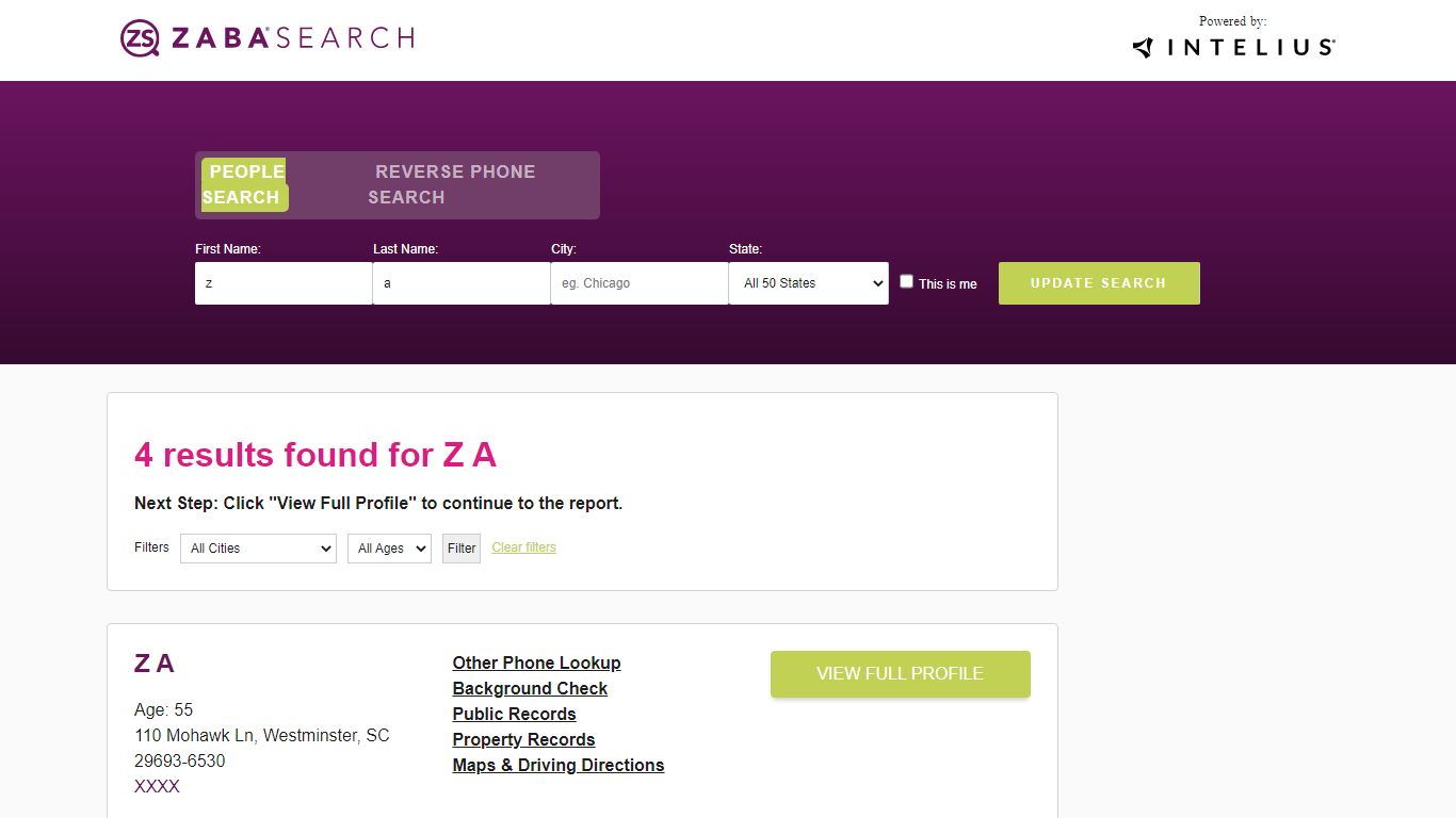 Z A | Zabasearch.com | Address, Phone Number, Email